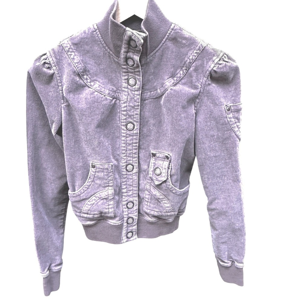 Anthropologie Tulle Corduroy Bomber Jacket Women XS Mauve Purple Snap Front